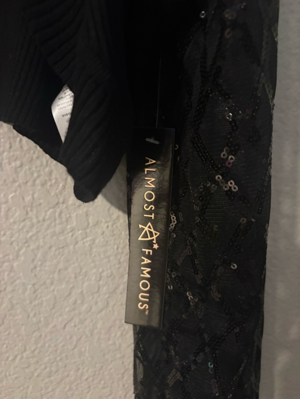 Almost Famous Black Cropped Bolero Shrug with Lace Sequin Sleeves - Picture 3 of 4